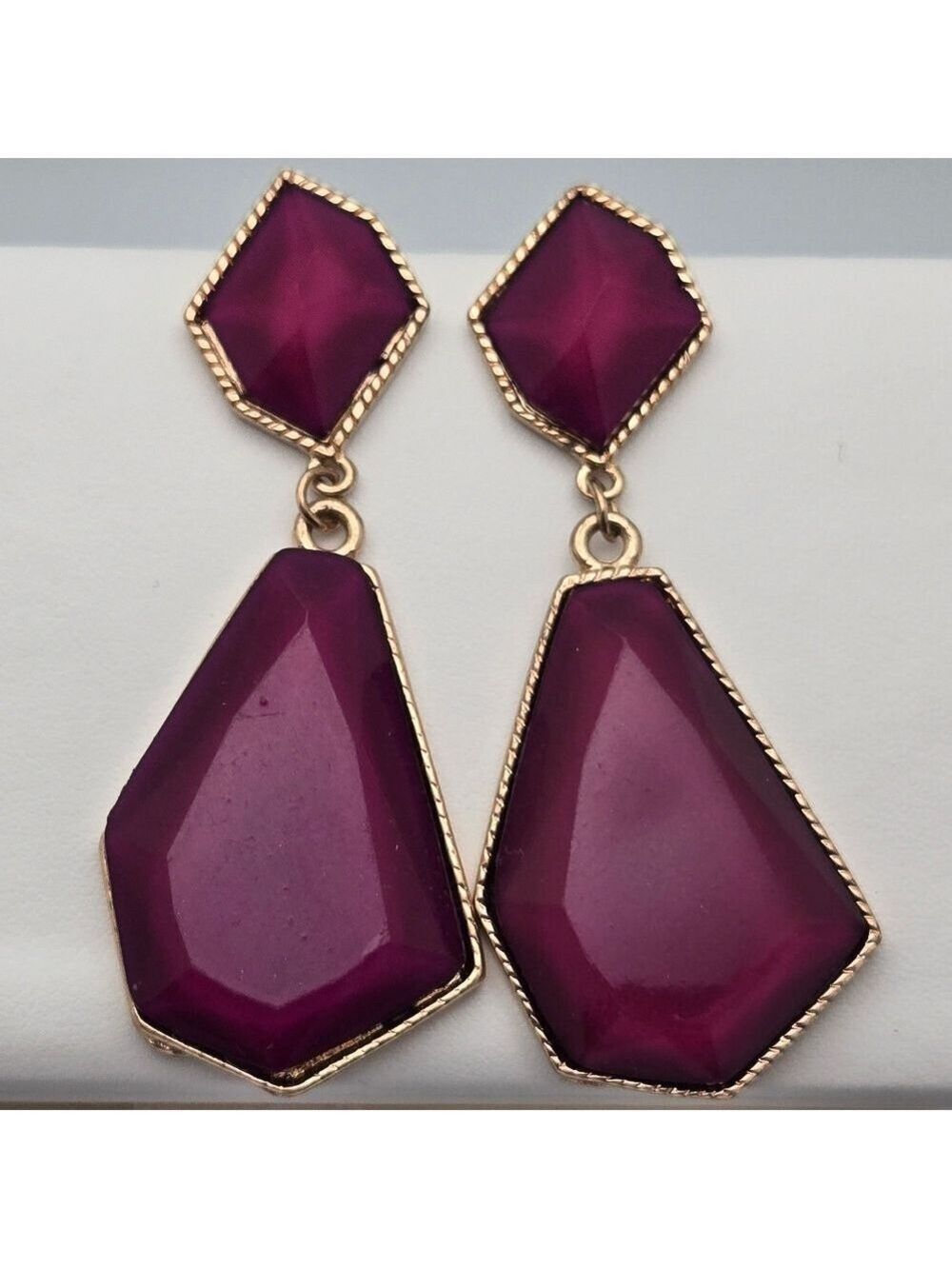 ✨2/$10✨ Purple Plum Crystal Gold Tone Dangle Earrings 2.5" Statement Glam